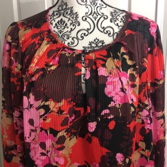 Lane Bryant Red Pink Striped Floral Semi Sheer Blouse 16 - Picture 4 of 7